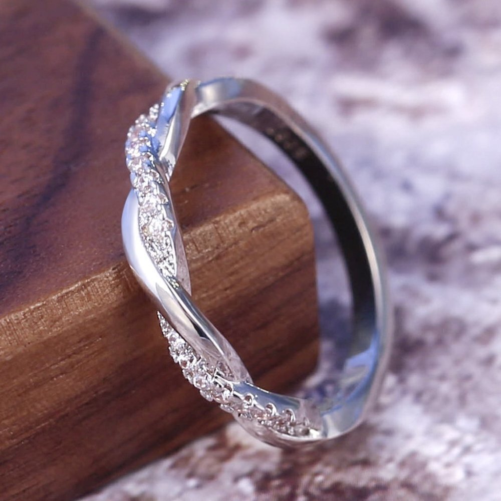 Casual Dinty Two Lines Twining Cross Zircon Thin Rings For Women, Indn81